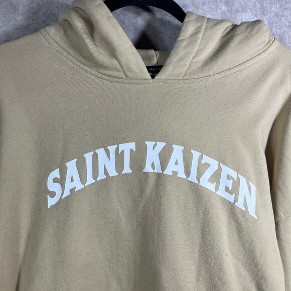 Saint Kaizen Hoodie Sweatshirt Mens Size 2XL Tan Bible Verses Logo Graphic Print - Picture 2 of 14